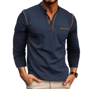 Men's Long Sleeve Foreign Trade Men's Henley T-Shirt Custom Wholesale