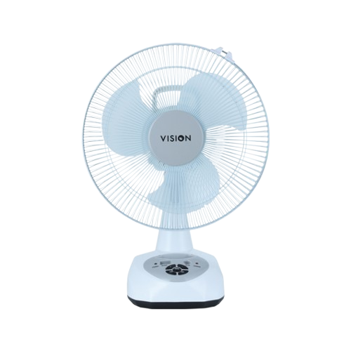 Vision 12" Rechargeable Table Fan  White With USB Charger