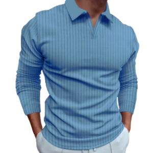 Cross-Border European and American Wish Men's New Foreign Trade Solid Color  Long Sleeve V-neck Polo Shirt