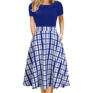 Elegant Vintage Cotton Casual Floral Print Work Party Peter Pan Collar A-Line Dress For Women's