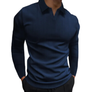 Cross-Border European and American Wish Men's New Foreign Trade Solid Color Long Sleeve V-neck Polo Shirt