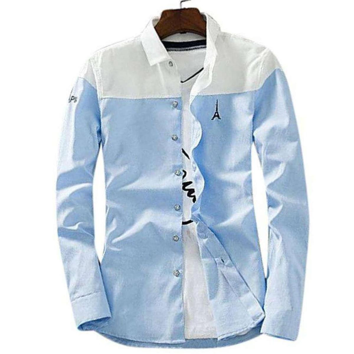 Sky Blue Cotton Long Sleeve Shirt For Men - Denim Shirt For Men