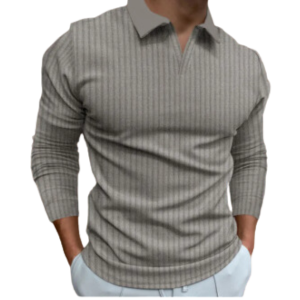 Cross-Border European and American Wish Men's New Foreign Trade Solid Color Long Sleeve V-neck Polo Shirt