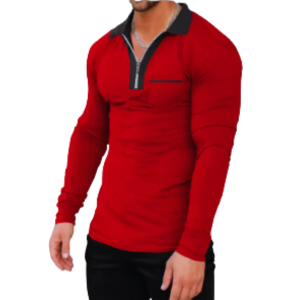 Europe and The United States Men's Large Size Half Zip Long Sleeve T-shirt