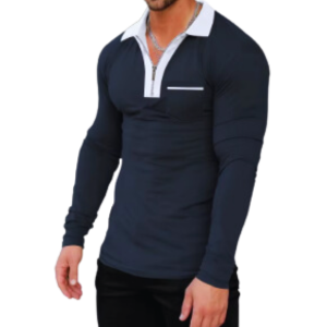 Europe and The United States Men's Large Size Half Zip Long Sleeve T-shirt