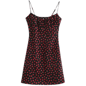 Omoone Women's Floral Low-Cut Square Neck Tie Bodycorn Dress