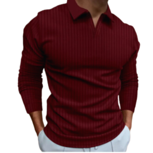 Cross-Border European and American Wish Men's New Foreign Trade Solid Color Long Sleeve V-neck Polo Shirt