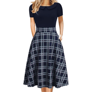 Elegant Vintage Cotton Casual Floral Print Work Party Peter Pan Collar A-Line Dress For Women's